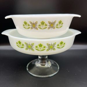 Two Fireking Meadow Green Dishes